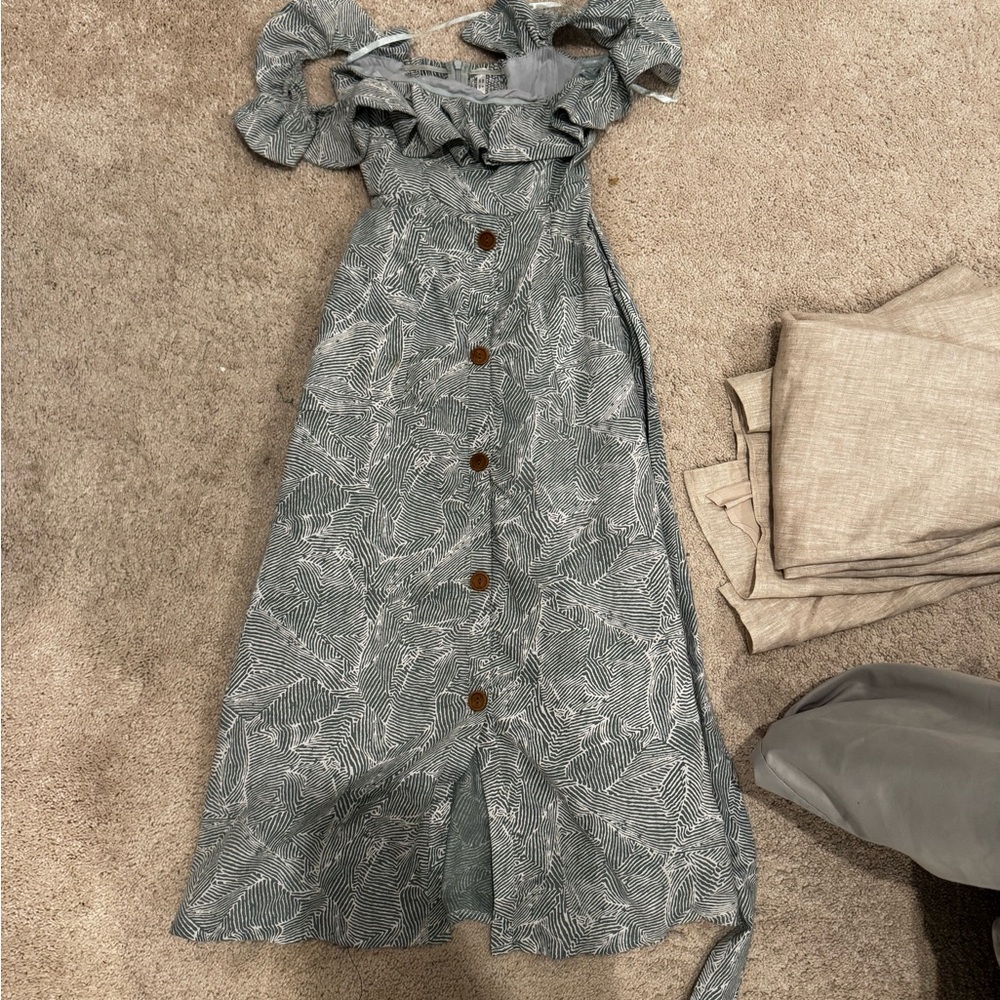 Petal & Pup Blue Buttoned off the shoulder Sundress